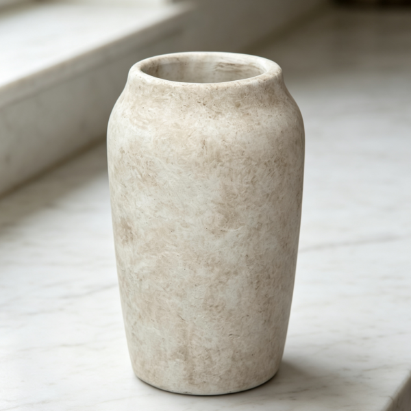 9 06" Beige Rustic Ceramic Wide Mouth Vase